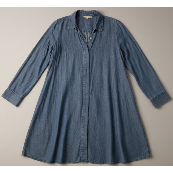 Joan Vass Dresses & Skirts - Joan Vass Studio Blue Button Down L/S Knee Length Dress Sz Large